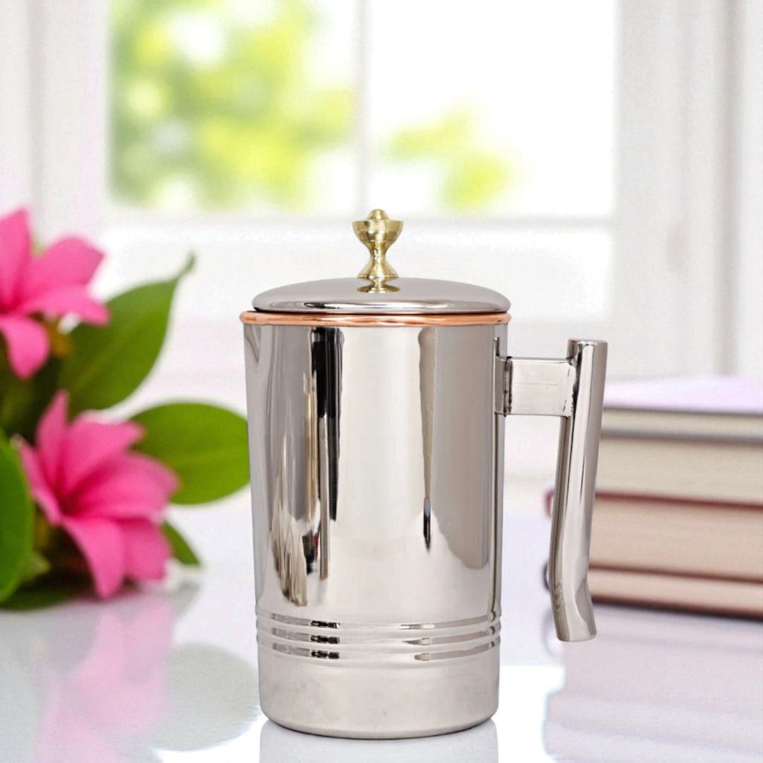 Pure steel copper designer jug with a l shaped handle, 2000 ML